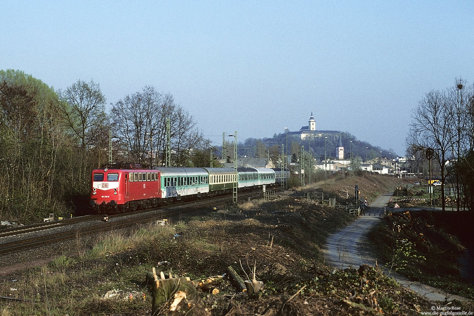 Rodungsarbeiten für die Schnellfahrstrecke in Siegburg mit 110 278 mit SE3328