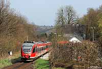 Im Ortsteil Jexmühle liegt der Haltepunkt Honrath. Hier habe ich am 6.4.2009 den 644 008 fotografiert. 