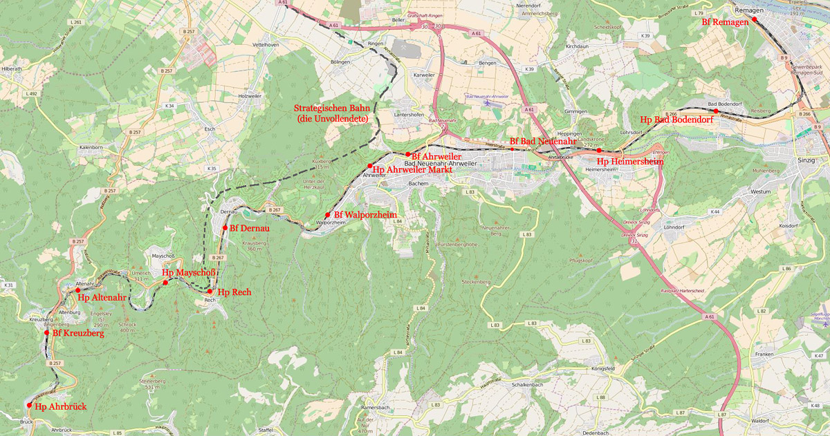 Streckenkarte der Ahrtalbahn