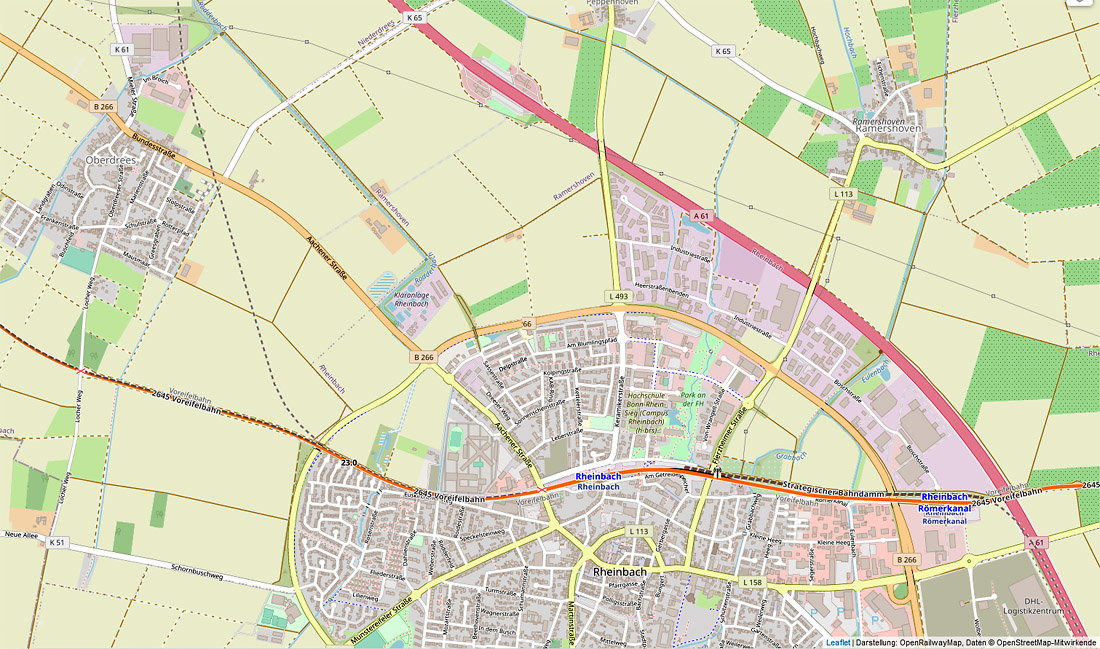Karte der strategischen unvollendeten Strecke in Rheinbach