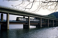 212 314 mit Wendezug auf der Doppelstockbrücke bei Sondern am Biggestausee