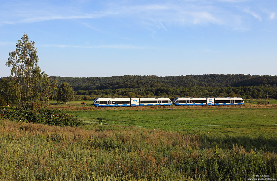 646 102 der UBB auf der Insel Usedom in der langgezogenen Kurve bei Heringsdorf