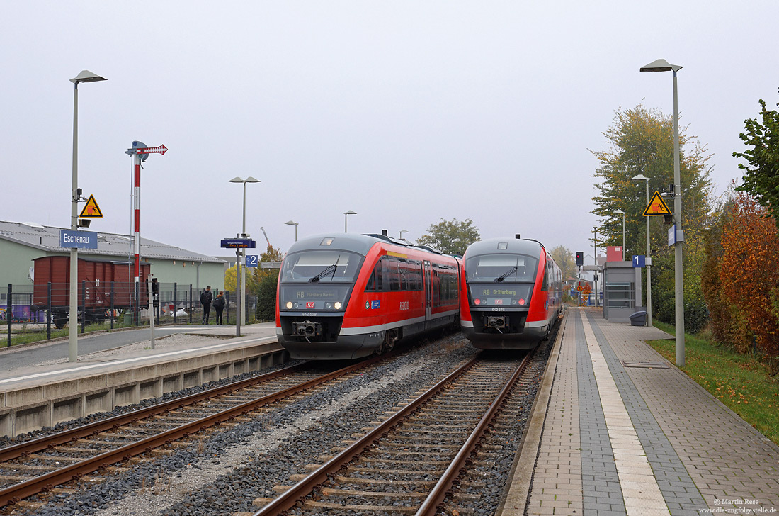 Zugkreuzung 642 508 im Bahnhof Eschenau auf der Gräfenbergbahn