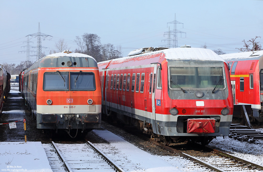 614 005 und 610 013 abgestellt im DB-Museum Koblenz-Lützel