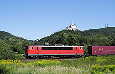 An gleicher Stelle entstand das Foto der 155 249 mit der Marksburg im Hintergrund. 6.8.08