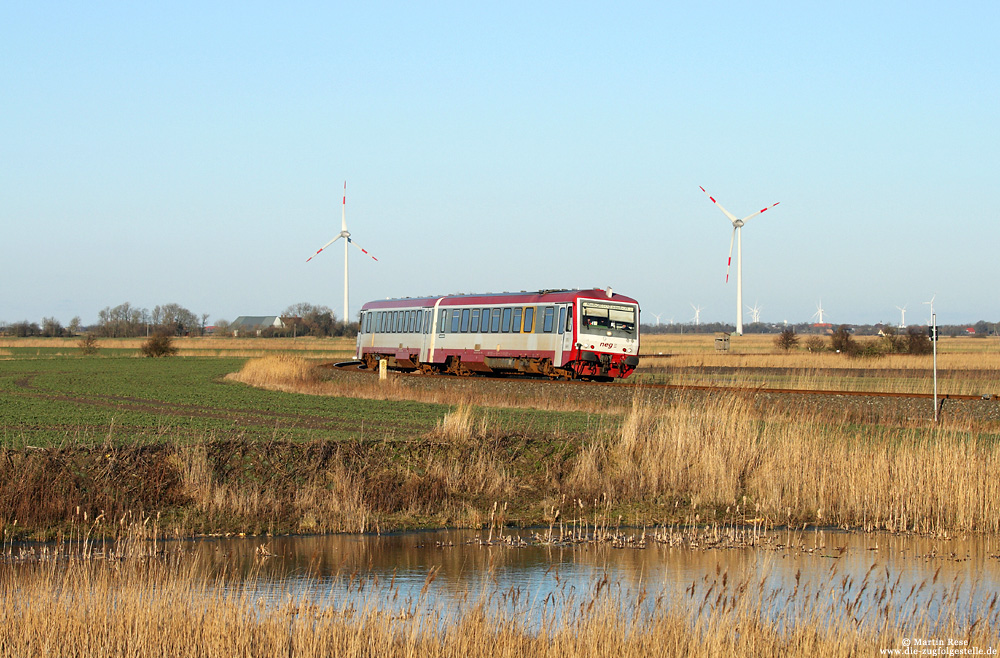 VT71 bei Blocksberg, auf der neg-Strecke Niebüll - Dagebüll