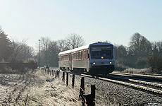 628 532 unterwegs als Sytshuttle Plus bei Risum Lindholm, auf der Marschbahn