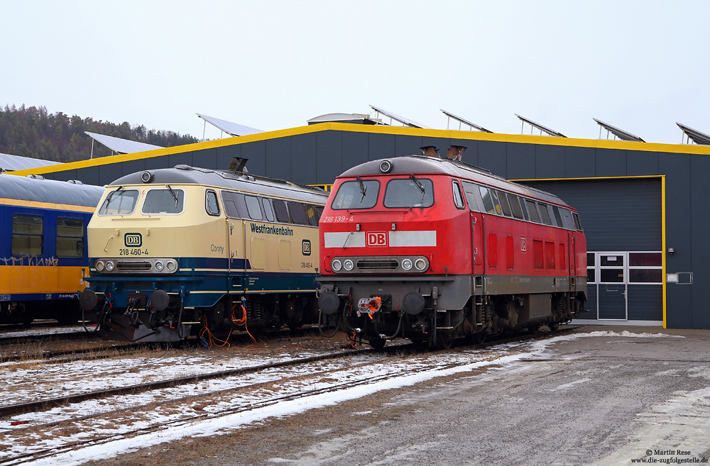 218 139 und 218 460 im Gelände der Eisenbahn-Erlebnis-Welten in Horb