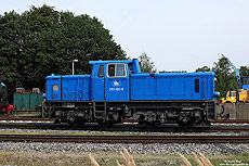 Seit April 2010 präsentiert sich die V51 901, inzwischen als 251 901 bezeichnet, in den Hausfarben der PRESS. Putbus, 20.8.2012